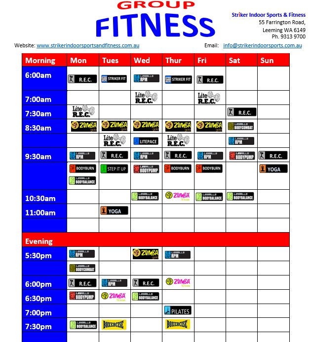 group fitness timetable march 2015