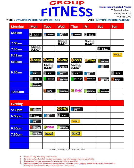 group fitness timetable march 2015
